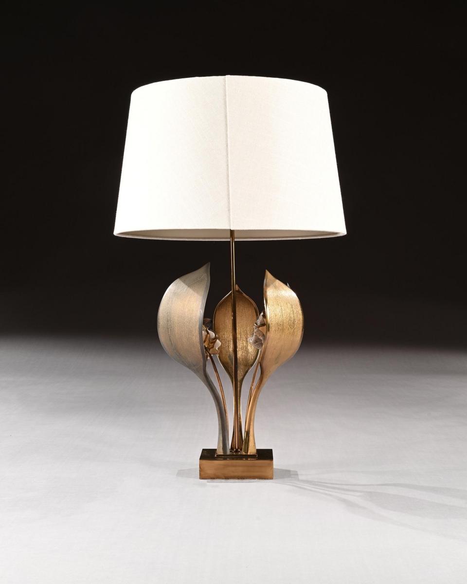 Impressive 1970 Gilt Bronze and Quartz Lamp By Willy Daro