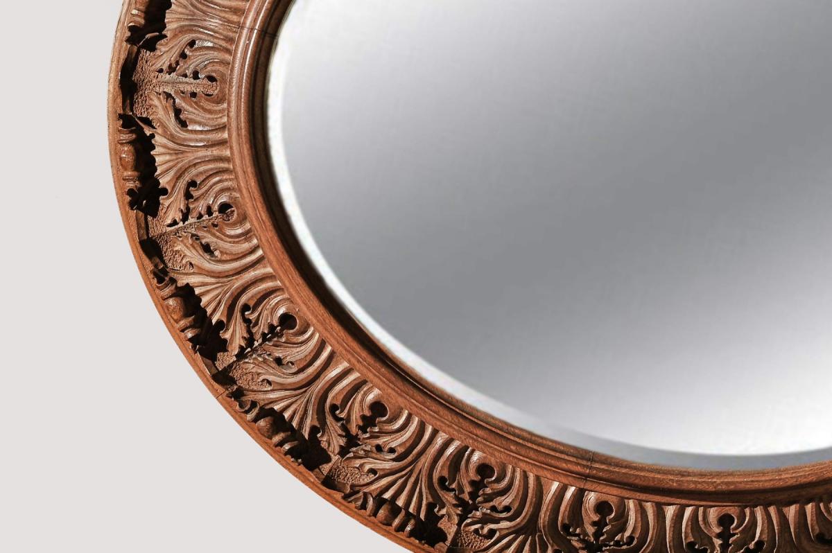 Large 19th Century Swedish Oval Carved Oak Mirror By A Lundmark