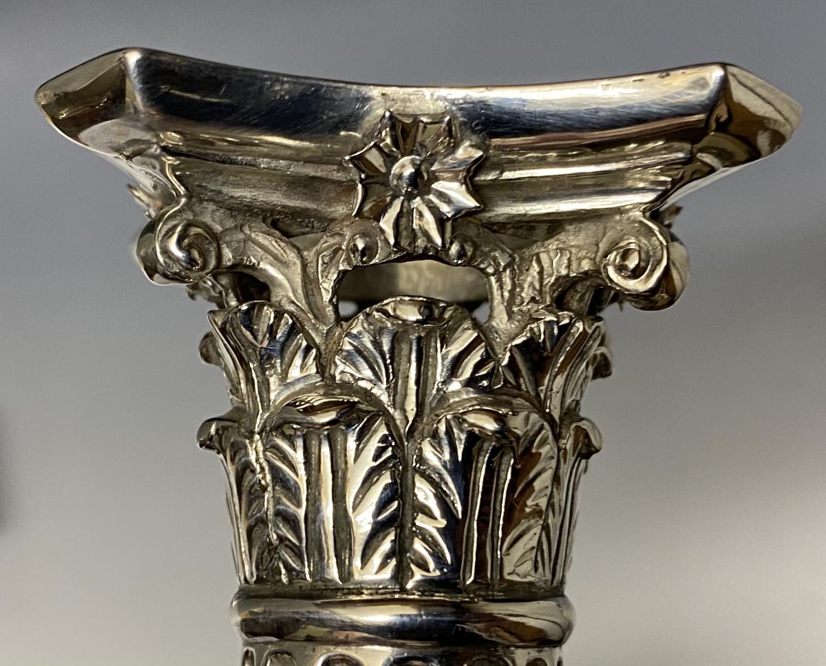 Emick Romer Georgian silver Corinthian candlesticks 