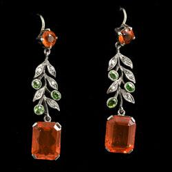 Victorian fire opal and diamond green garnet earrings