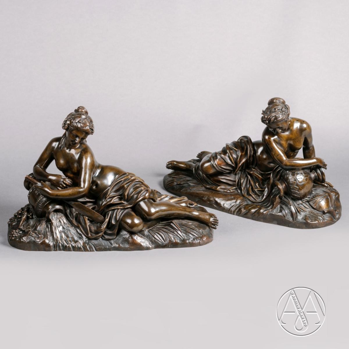 A Pair of Bronze Figures of River Nymphs, After Jean Goujon