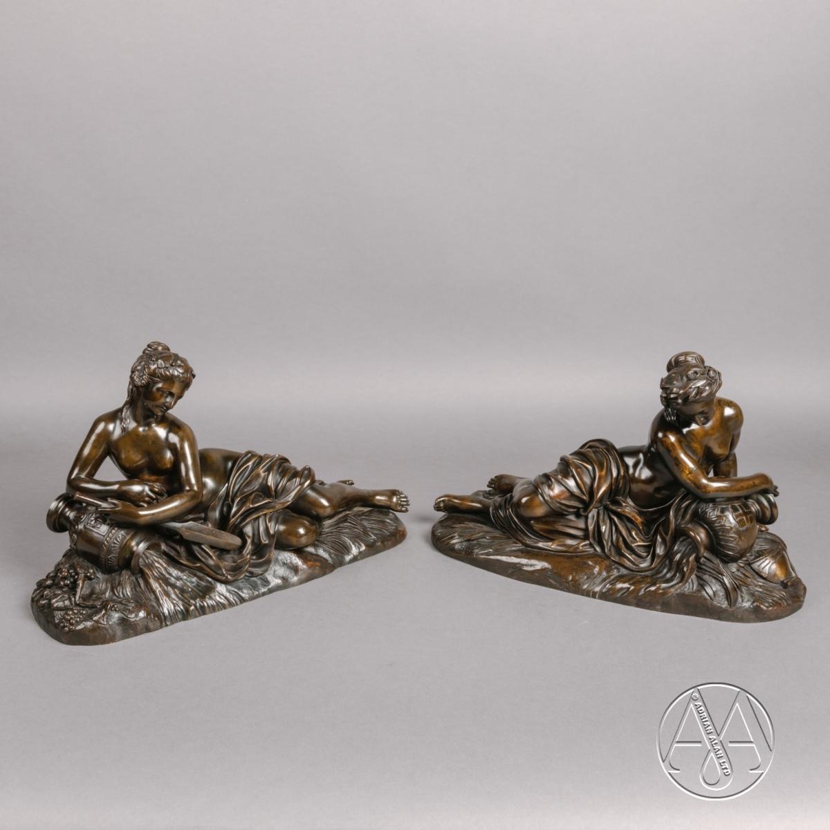 A Pair of Bronze Figures of River Nymphs, After Jean Goujon