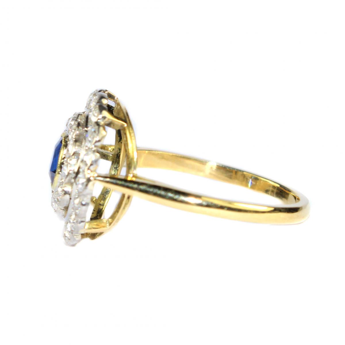 Edwardian Sapphire & Diamond Double Cluster Ring c.1920