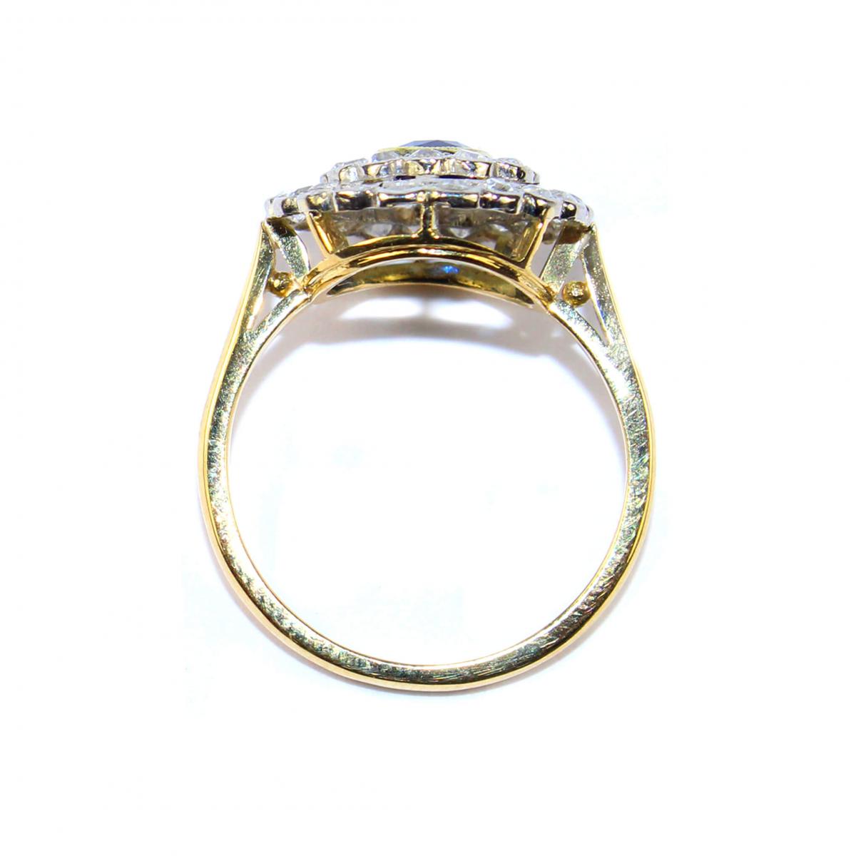 Edwardian Sapphire & Diamond Double Cluster Ring c.1920