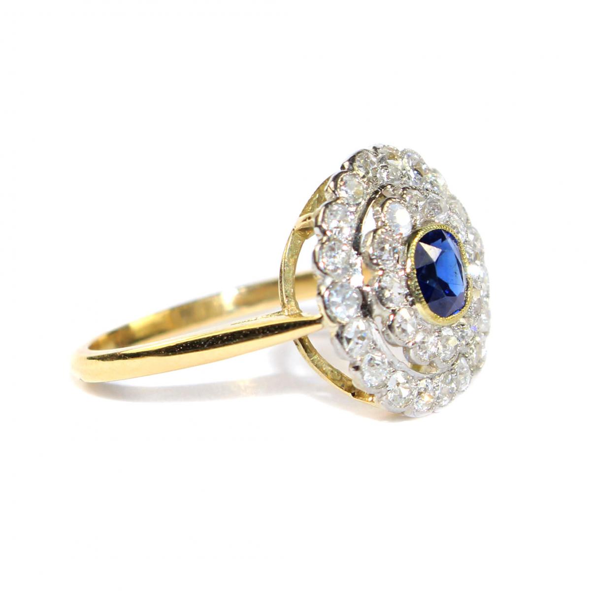 Edwardian Sapphire & Diamond Double Cluster Ring c.1920