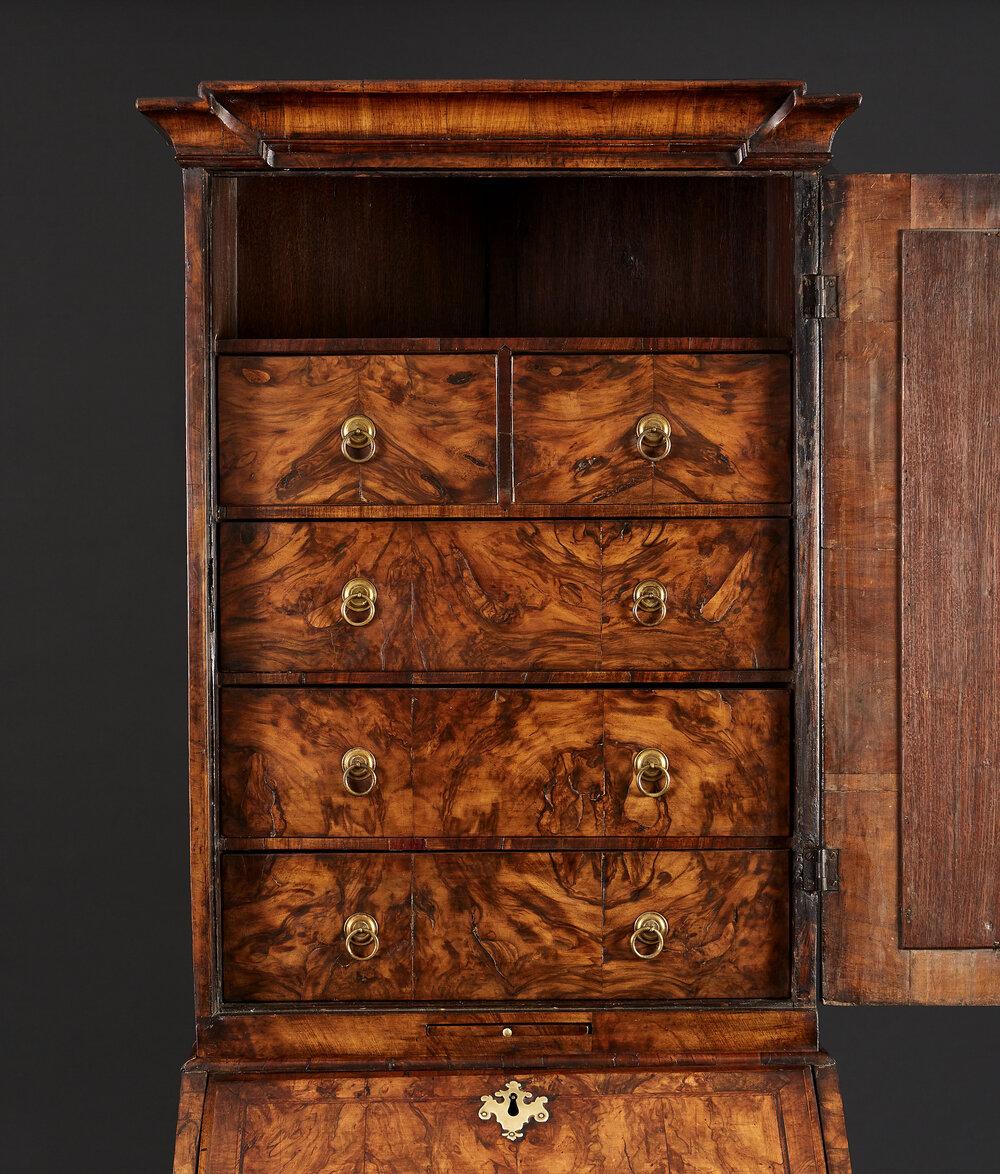 A Rare Queen Anne Bureau Bookcase of Narrow Proportions