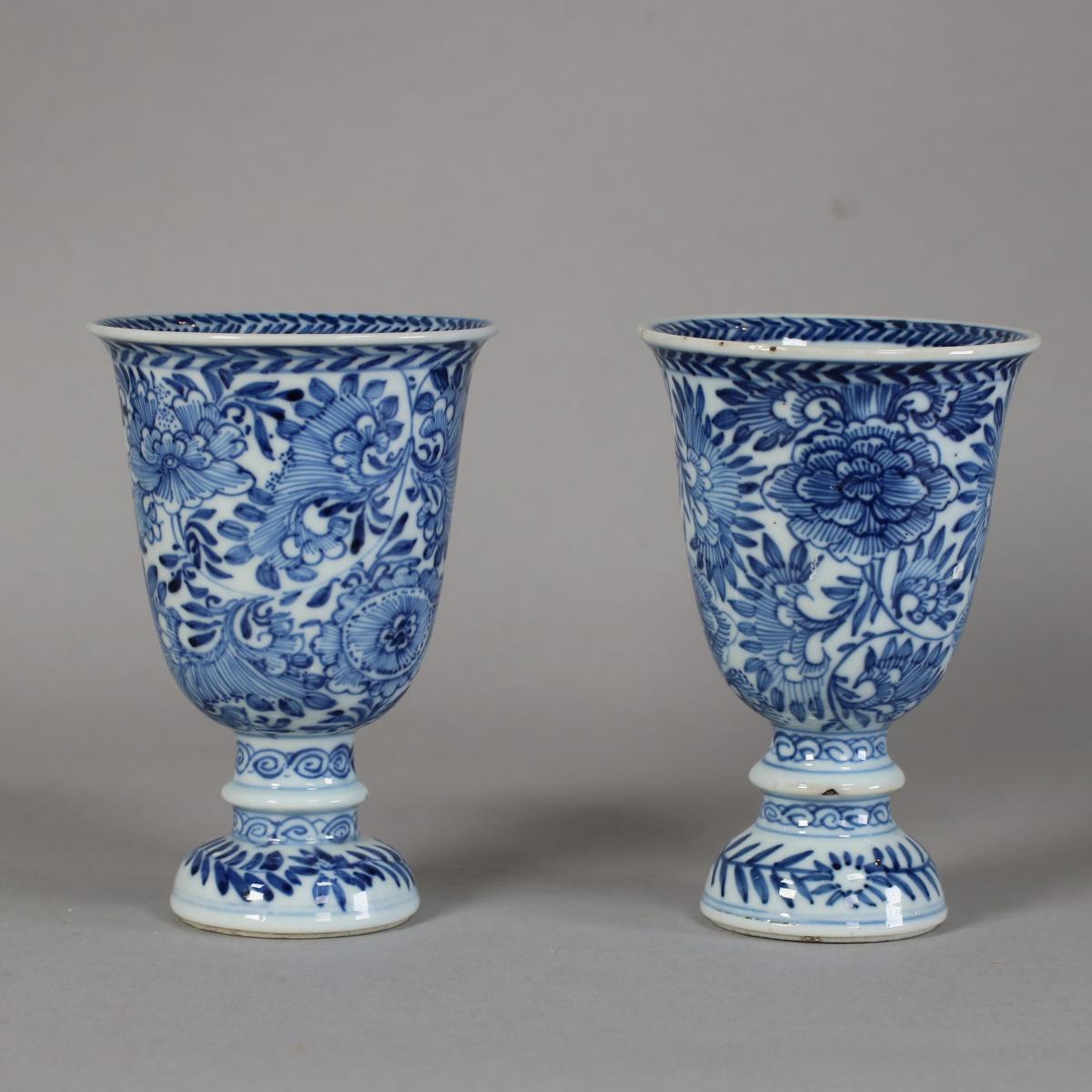 Pair of Chinese blue and white stem cups, Kangxi (1662-1722)