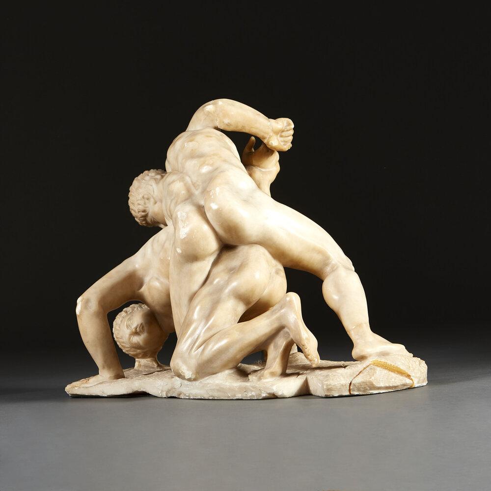 A Fine 19th Century Alabaster Sculpture after 'The Wrestlers'