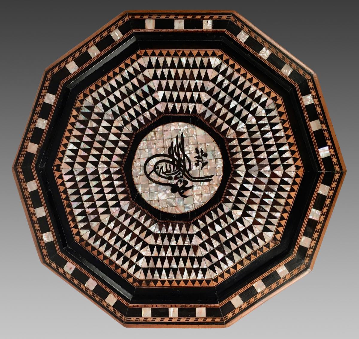 19th century Ottoman mother of pearl inlaid walnut table