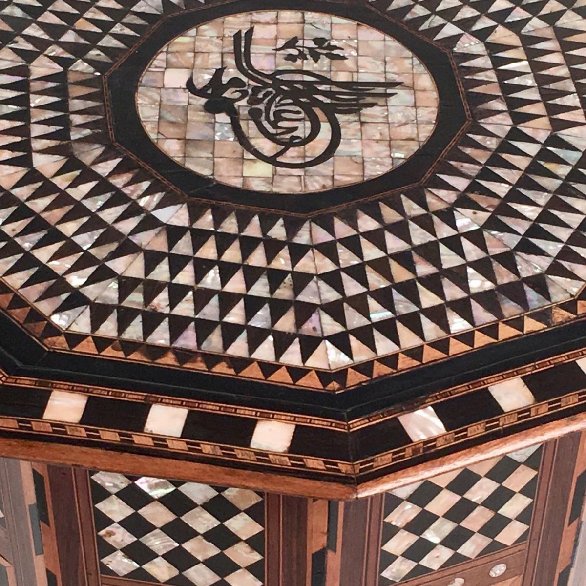 19th century Ottoman mother of pearl inlaid walnut table