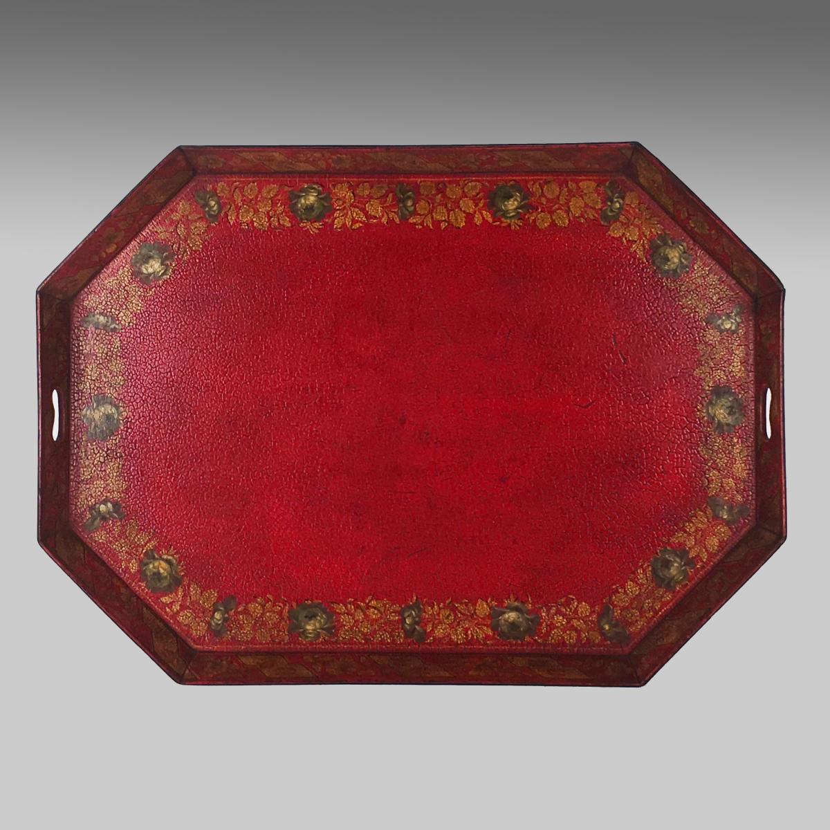 Georgian scarlet octagonal papier maché tray
