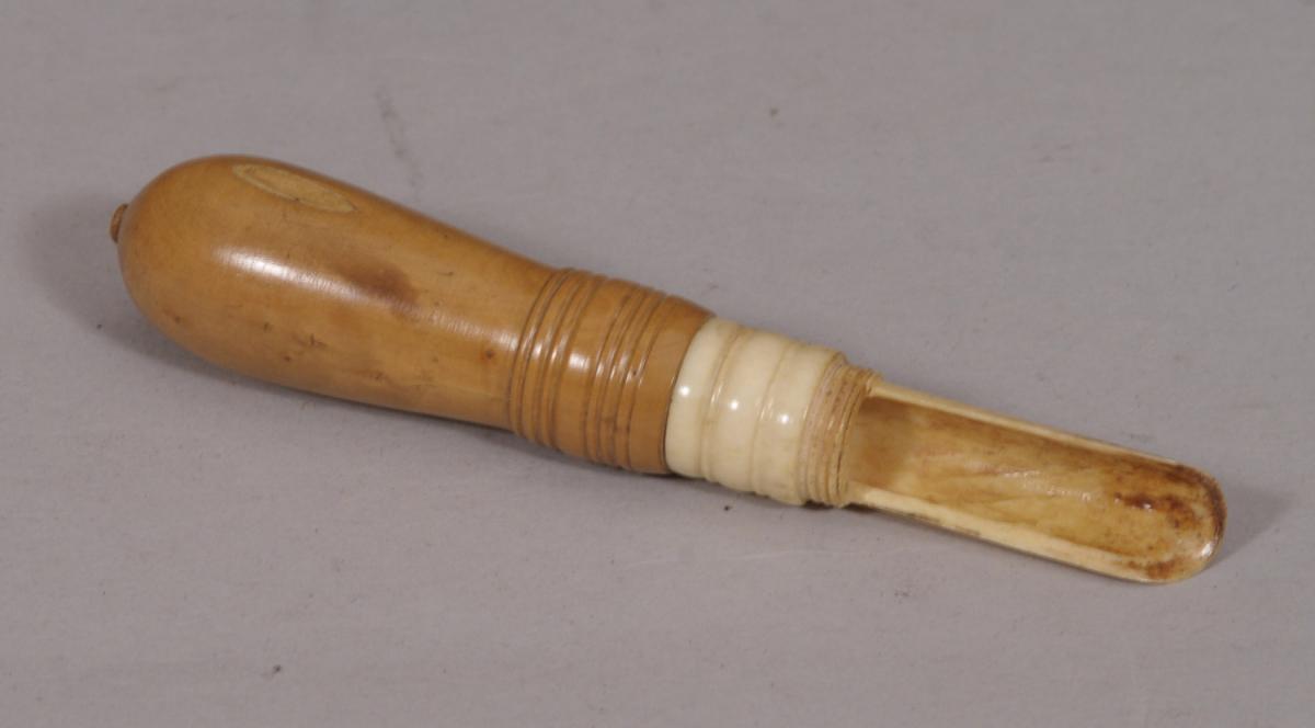 S/4552 Antique Treen Early 19th Century Boxwood and Bone Apple Corer