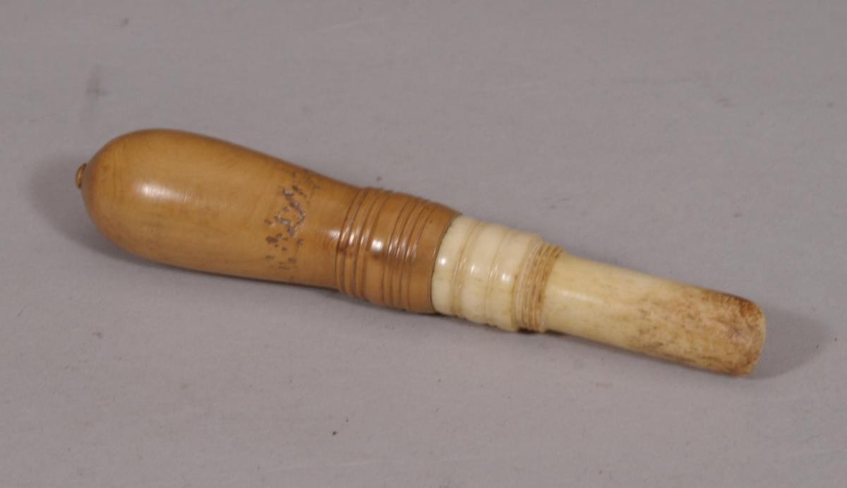S/4552 Antique Treen Early 19th Century Boxwood and Bone Apple Corer