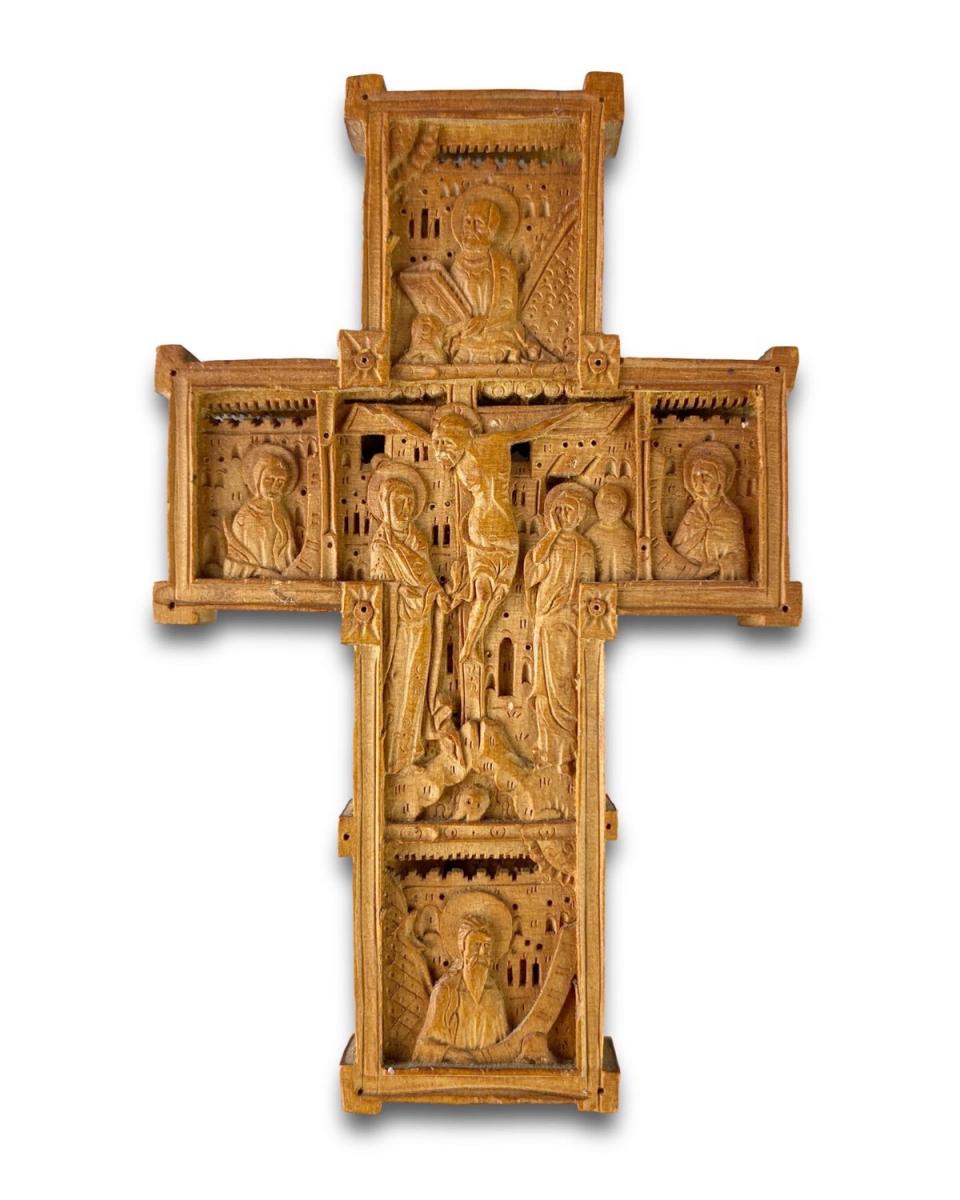 Cypress wood blessing cross. Mount Athos workshop, 19th century