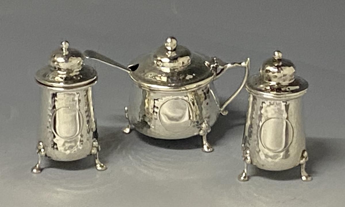 Chester silver condiment set arts and crafts Attenborough 1906