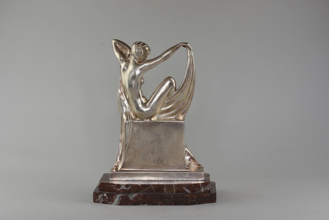 Art Deco Silvered Bronze Female Nude Figure Bada 