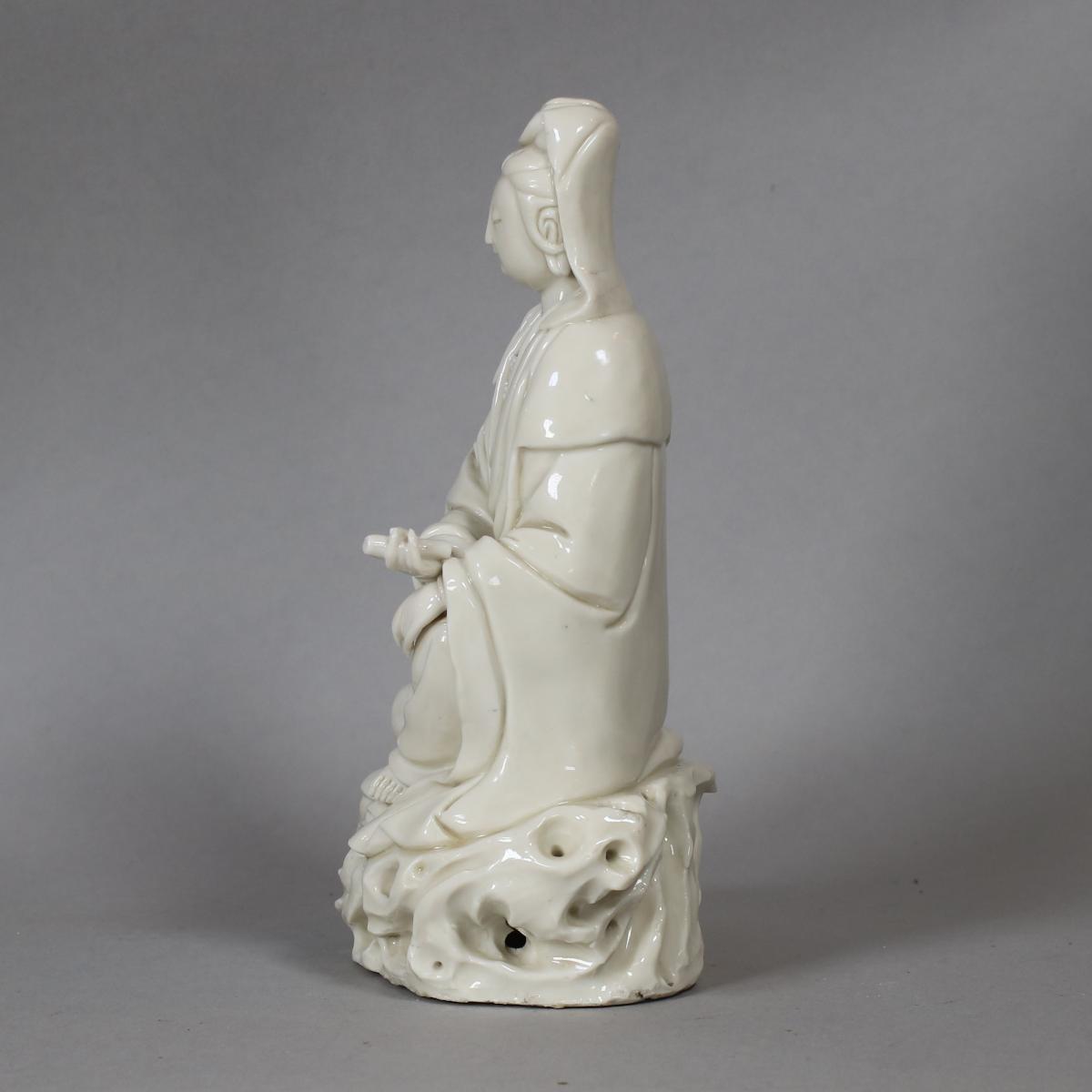 Chinese blanc de chine figure of Guanyin, side view