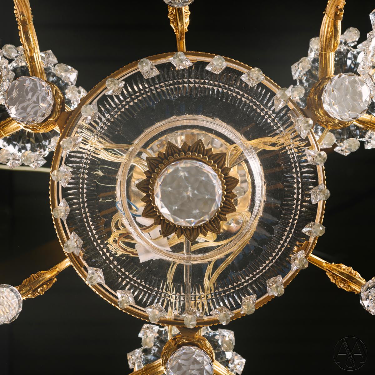 Detail of a Fine English Nine-Light Chandelier by Perry & Co. 