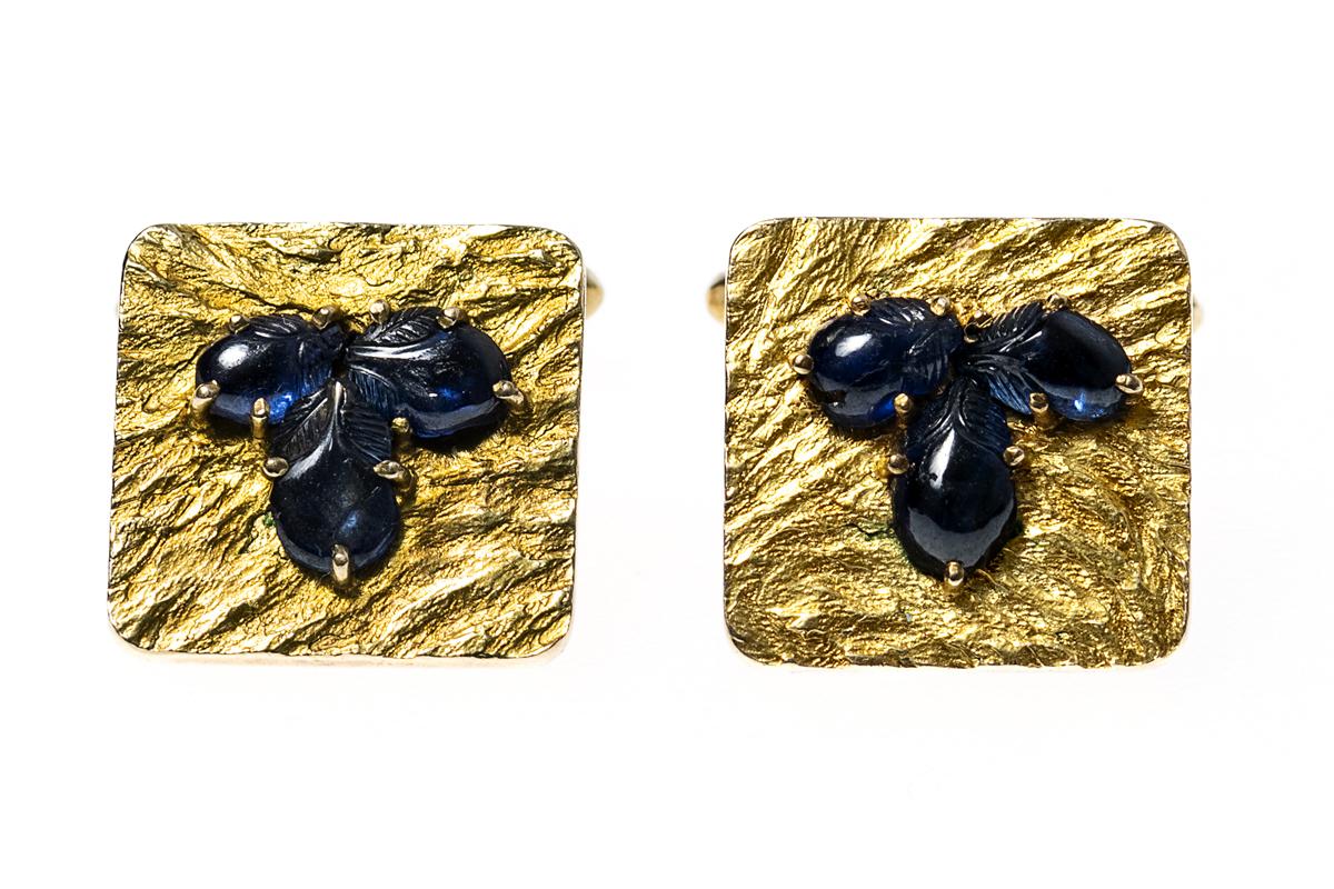 Vintage Gold Cufflinks with Sapphires & Textured Finish