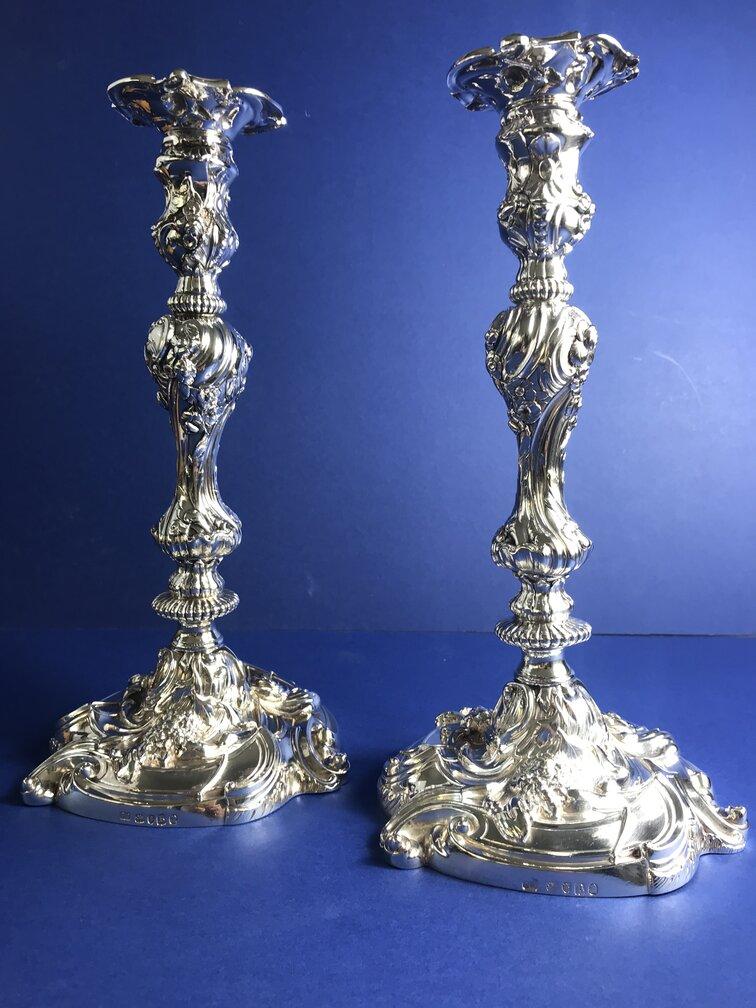 Pair Rococo Revival Candlesticks, London 1812, Richard Sibley