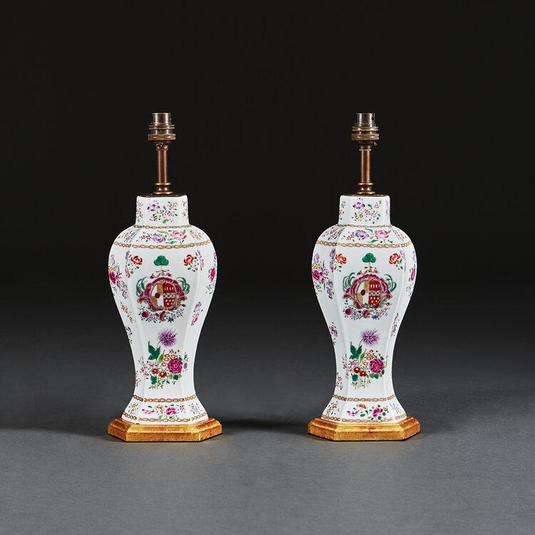 A Pair of Samson Armorial Vases Mounted as Lamps