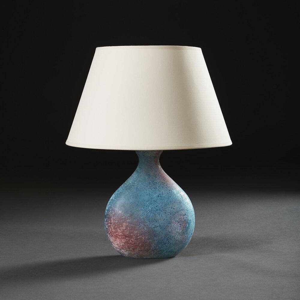 A Blue and Pink Pulegoso Glass Vase as a Lamp