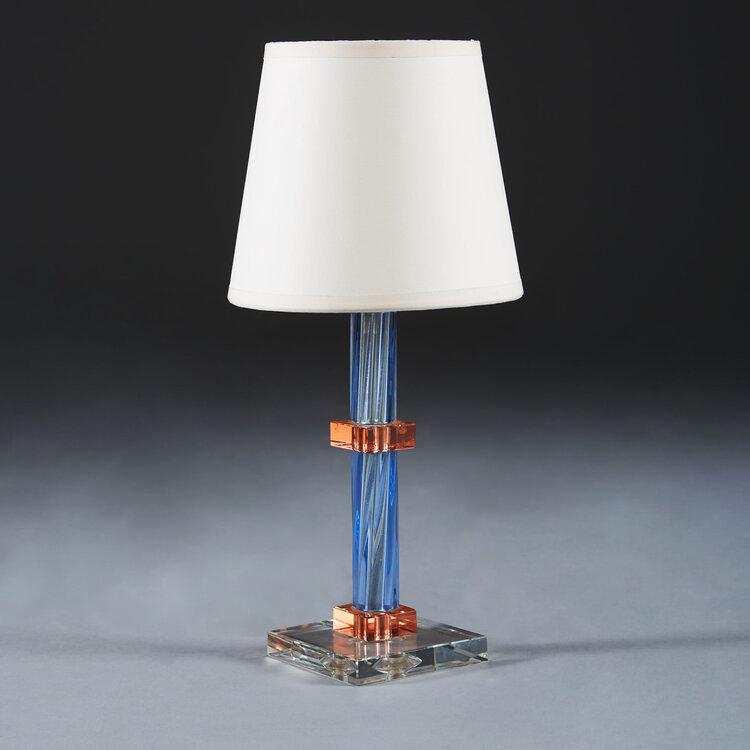A Blue and Pink Art Deco Lamp of Small Scale