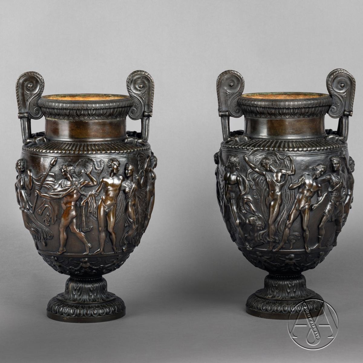 A Pair of Patinated Bronze Models of the Townley Vase by Auguste-Maximilien Delafontaine