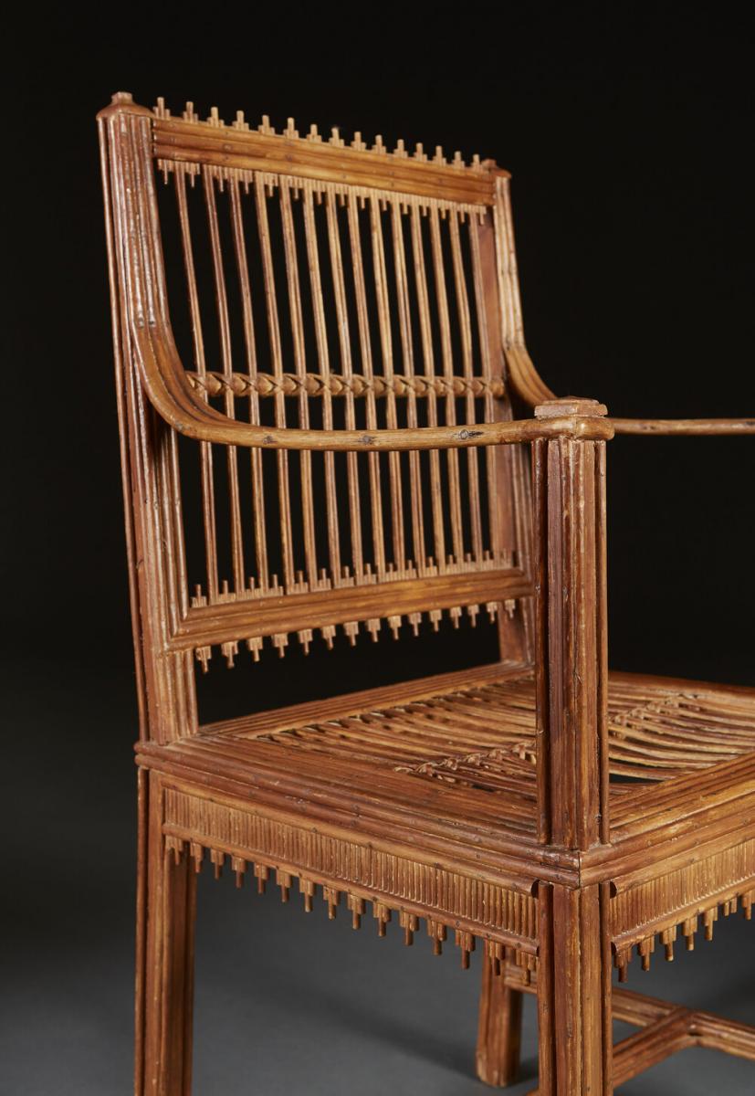 An Unusual Rustic Straw Work Armchair