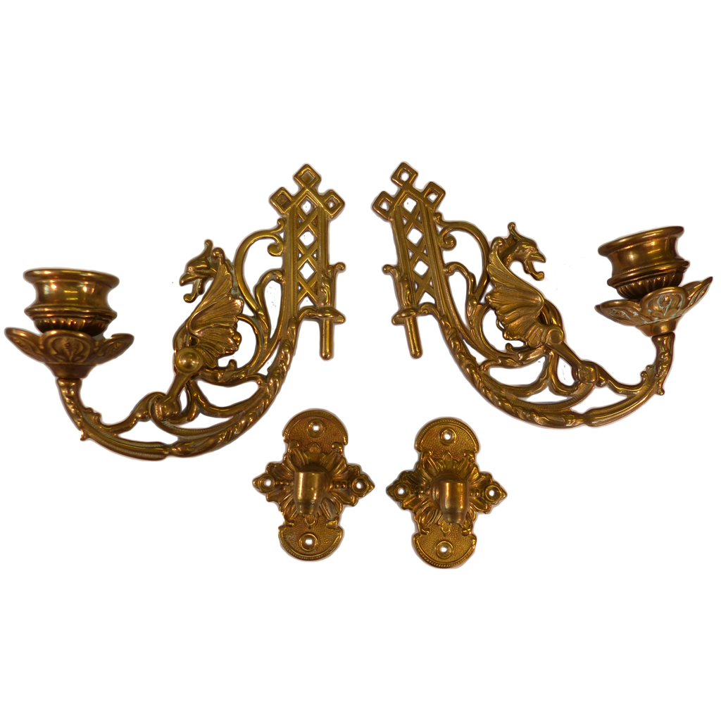 Pair of Dragon sconces with back plates