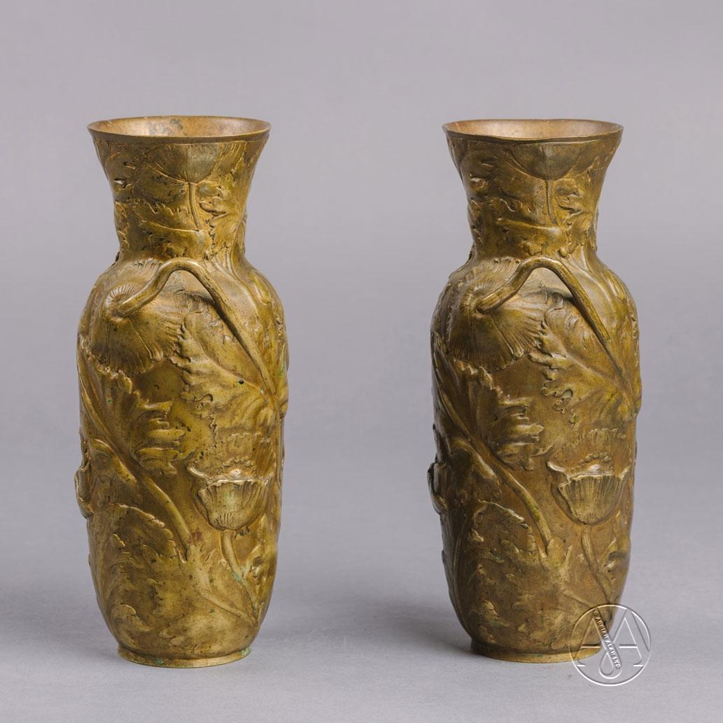 A Pair of Bronze Art Nouveau Vases By Vibert Dating From Circa 1900