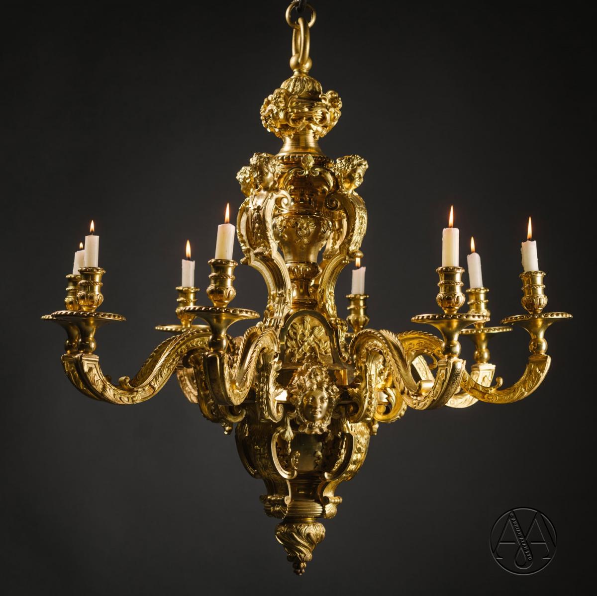 A Napoleon III Gilt-Bronze Eight-Light Chandelier After Boulle Dating From Circa 1870