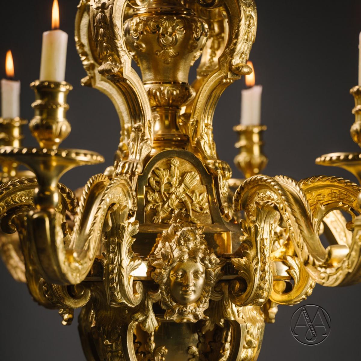 A Detail of A Napoleon III Gilt-Bronze Eight-Light Chandelier After Boulle Dating From Circa 1870