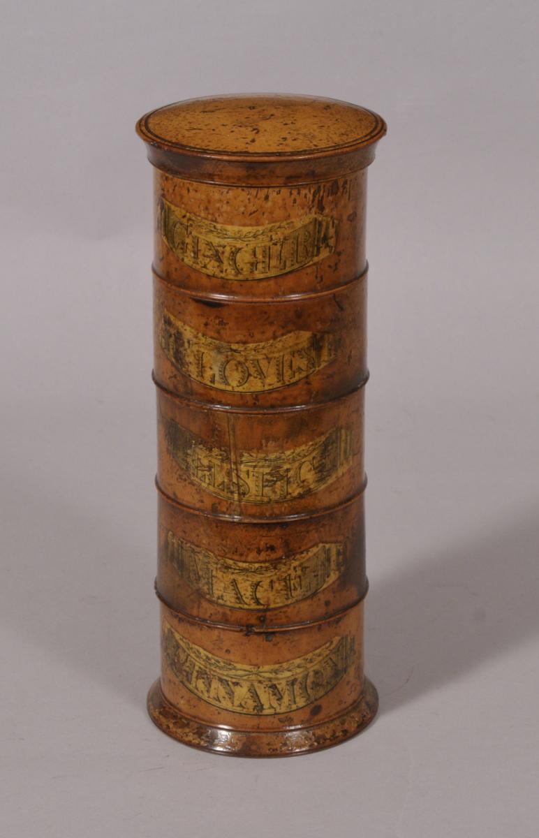 S/4605 Antique Treen 19th Century Sycamore Five Tier Spice Tower