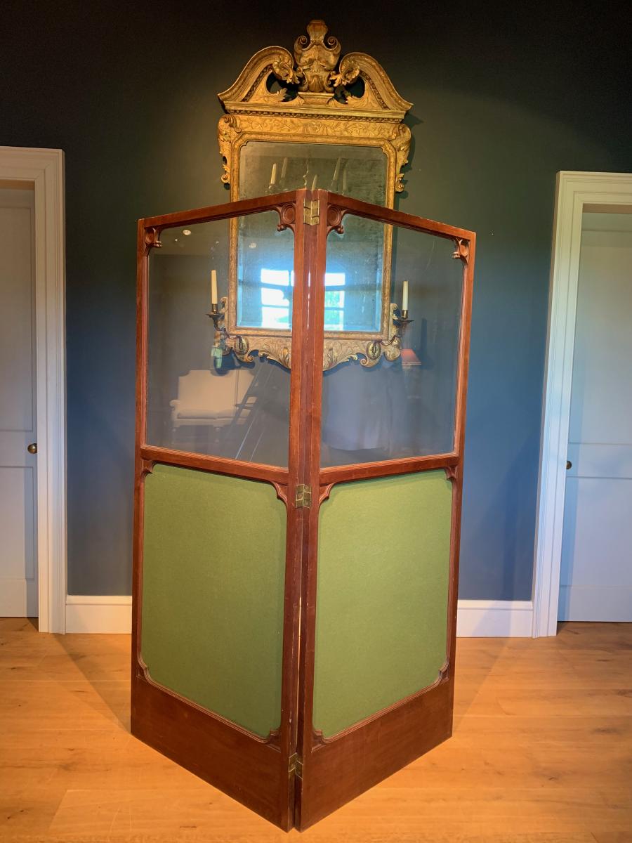 19th Century two fold screen with carved Gothic enrichments