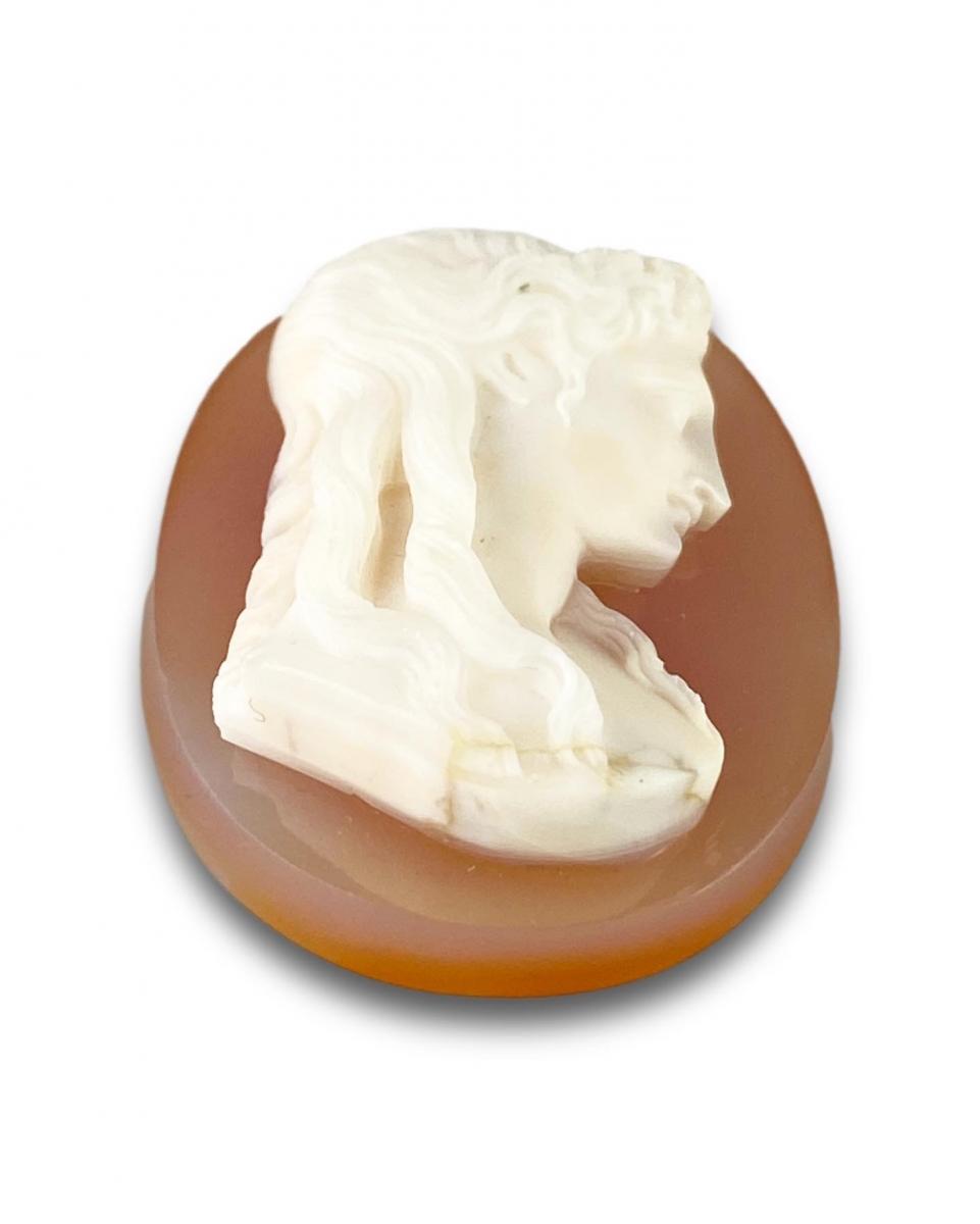 Agate cameo carved with the bust of Apollo. Italian, Rome, 19th century