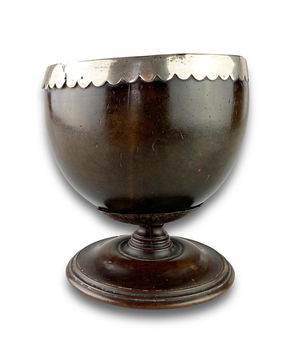 Silver mounted coconut cup. English, late 17th century