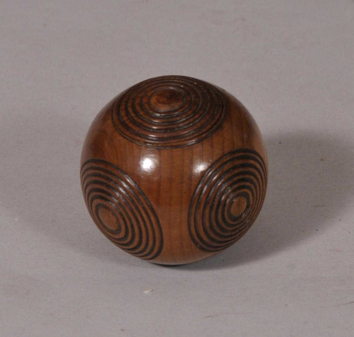 S/4643 Antique Treen 19th Century Yew Wood Puzzle Ball