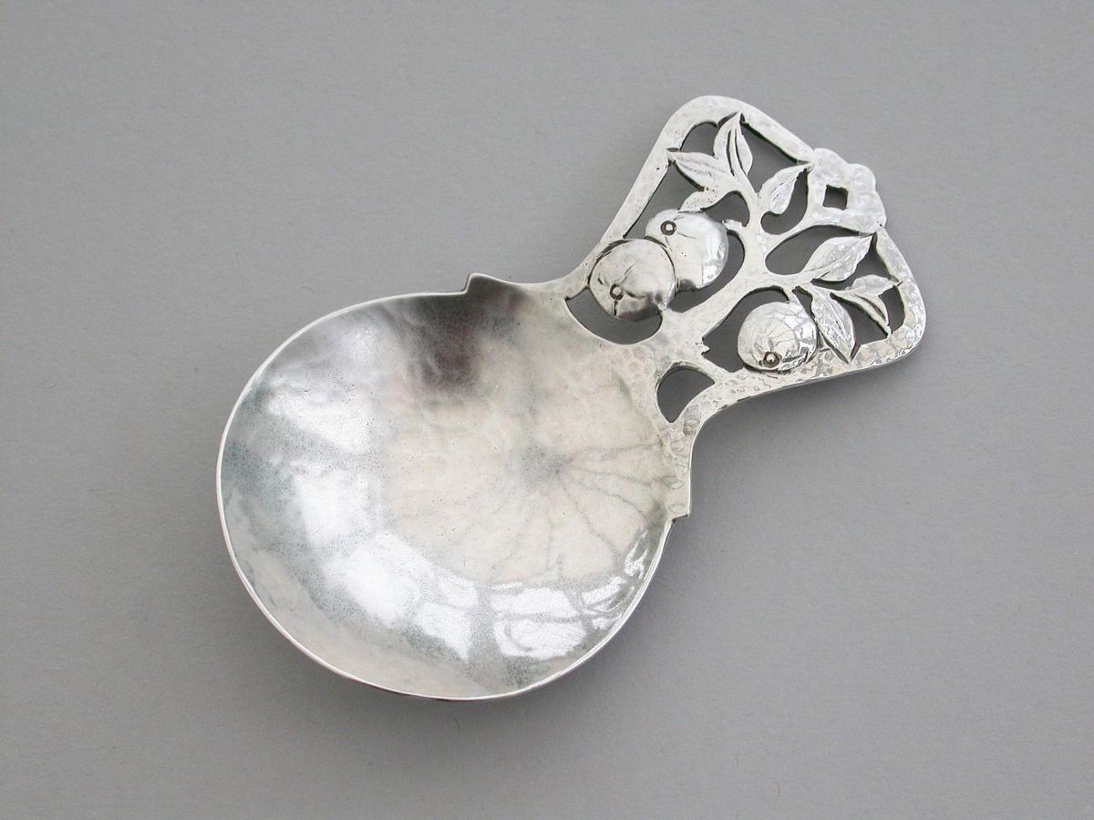 Arts and Crafts Silver Apple Tree Caddy Spoon