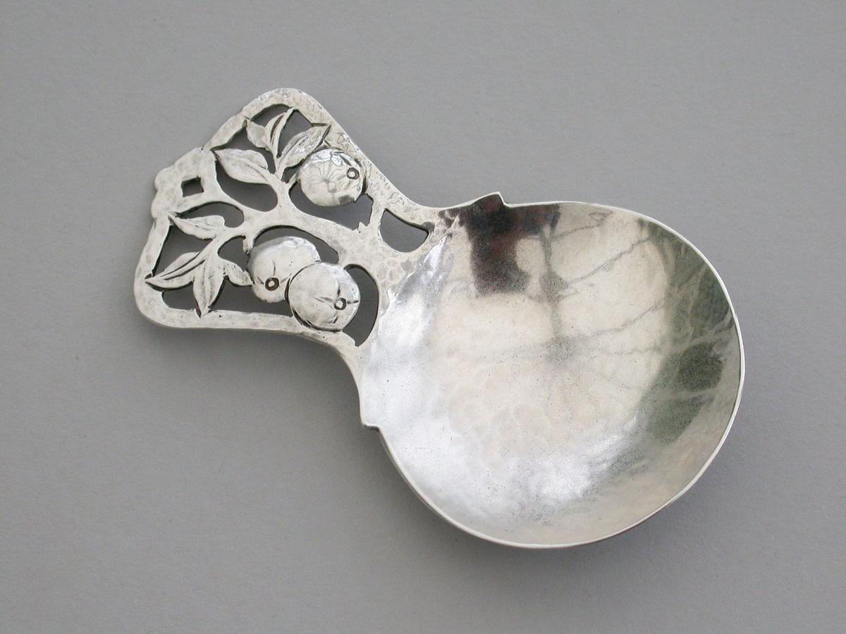 Arts and Crafts Silver Apple Tree Caddy Spoon