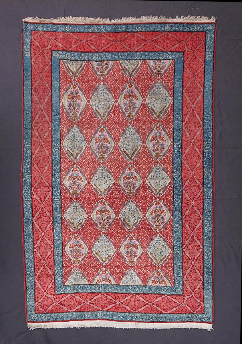 wool and silk Qum rug, one of a pair