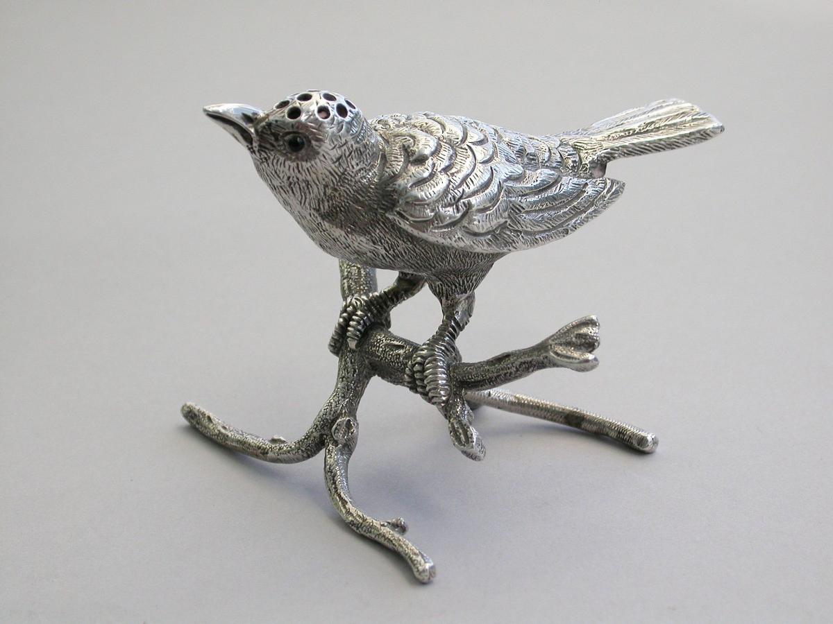 Edwardian Novelty Silver Bird on a Branch Pepper