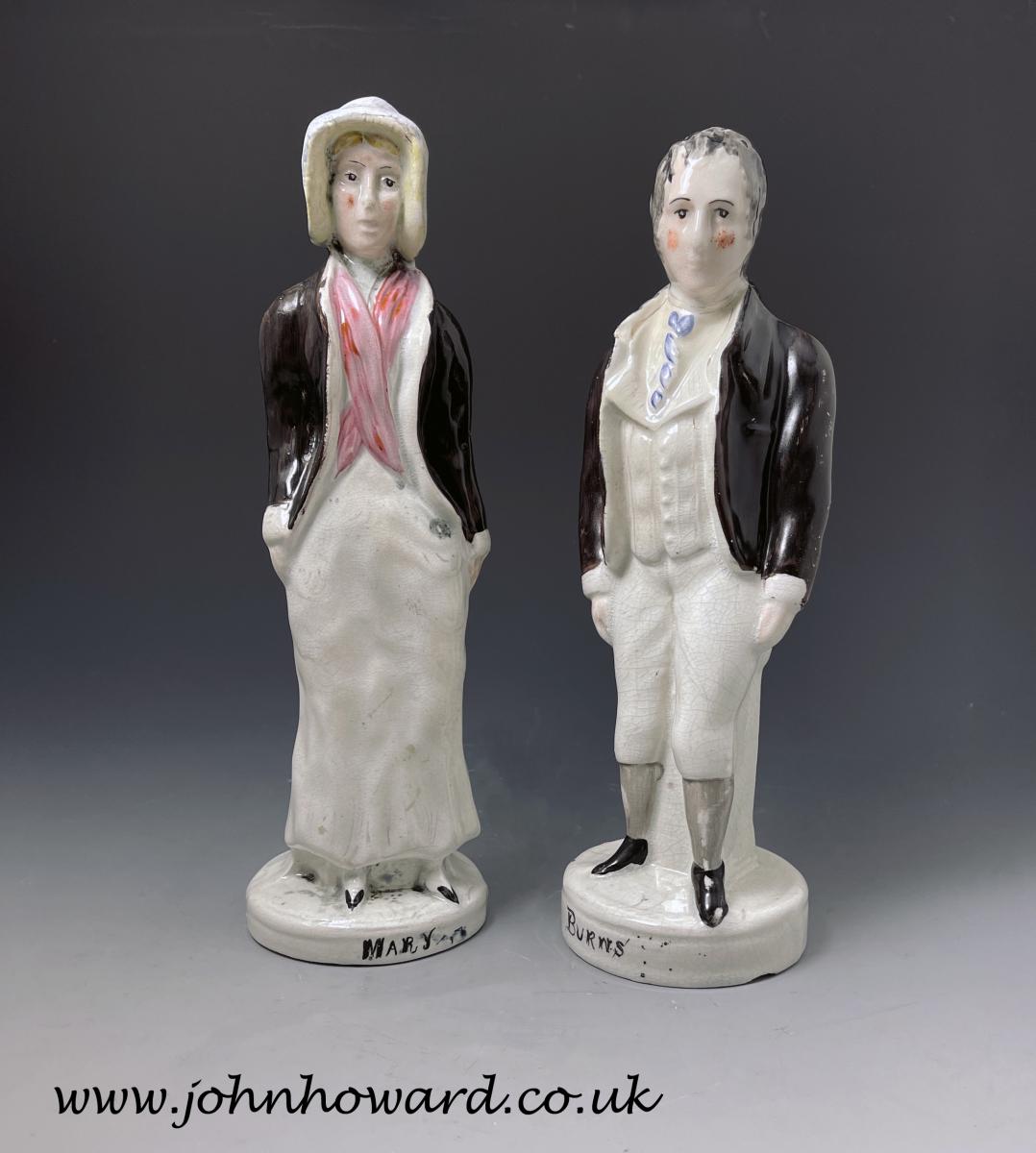Rare pair of large scale Pottery figures of Burns and Mary, Scottish circa 1840 period