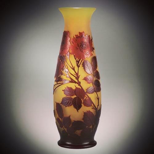 ‘Roses’ Art Nouveau cameo glass vase by Emile Gallé - circa 1900