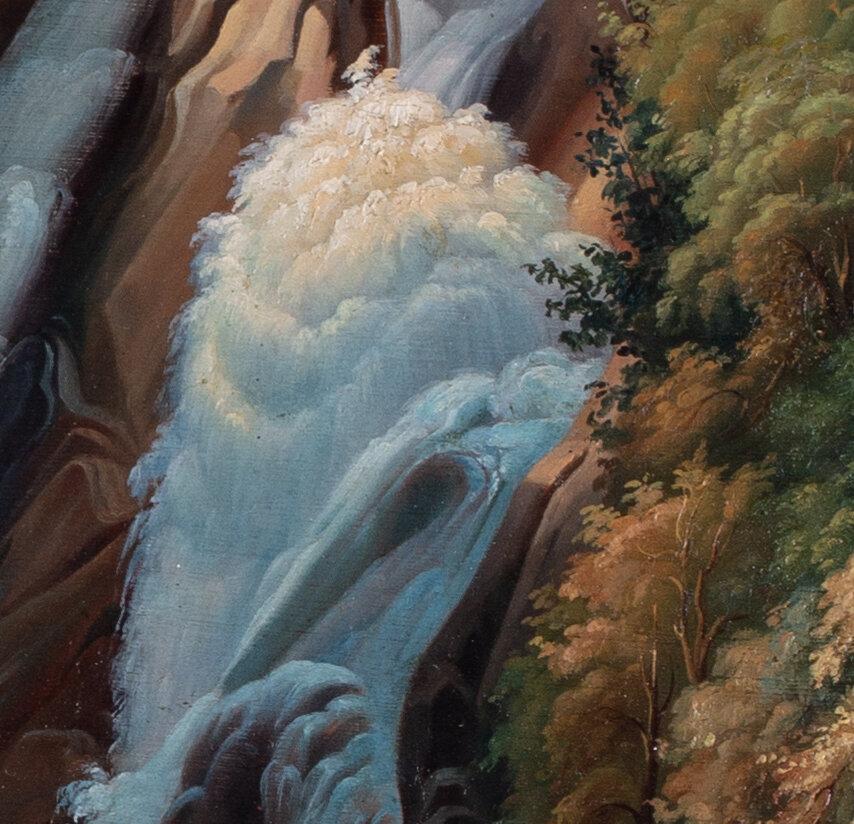Circle of Caspar David Friedrich (German, 1774 – 1840), Elegant Company at the base of a Waterfall