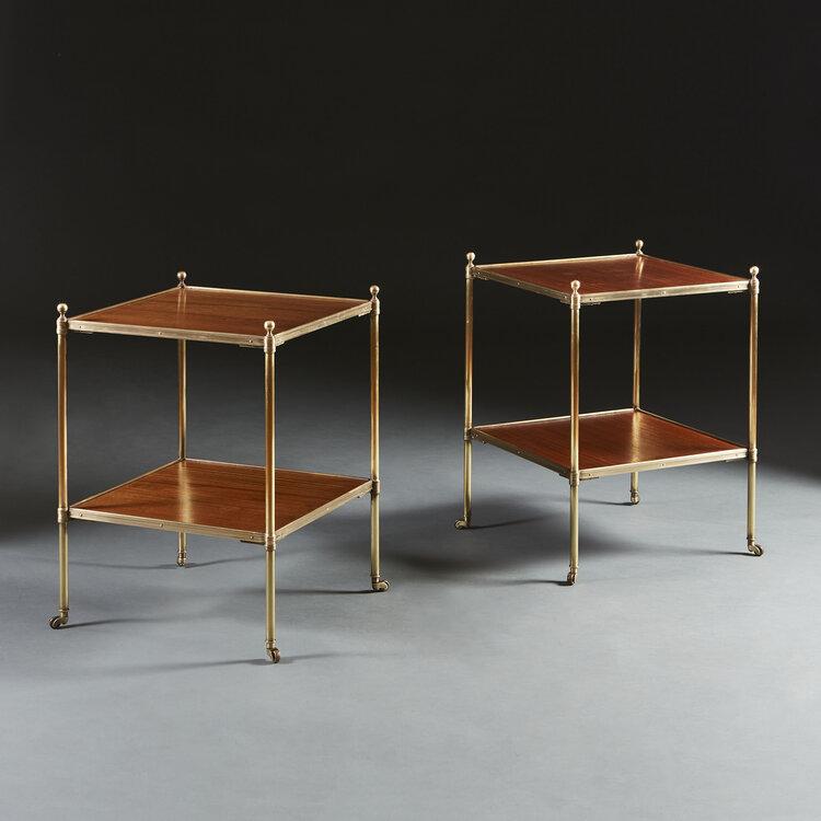Pair of Brass and Mahogany Etageres