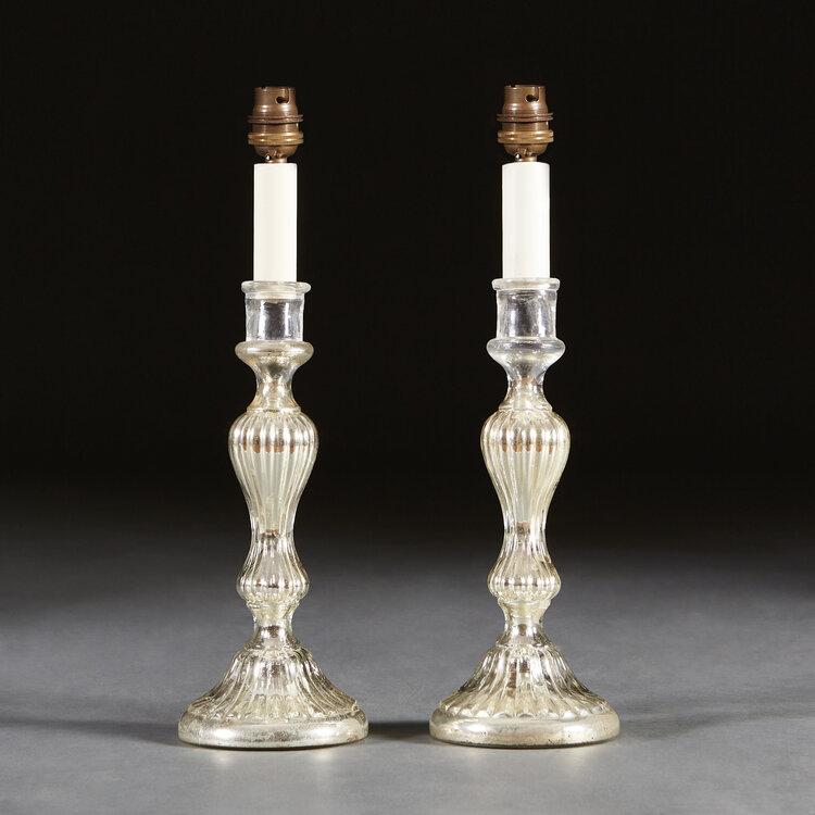 Pair of Mercury Glass Candelstick Lamps