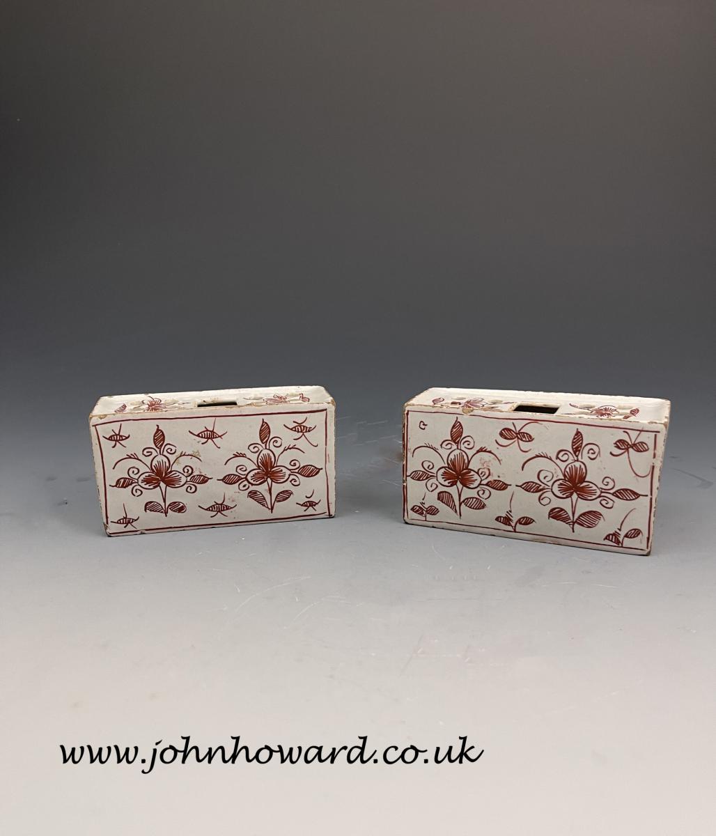 Pair of English pottery delftware Flower bricks of small size Bristol Delftworks mid 18th century