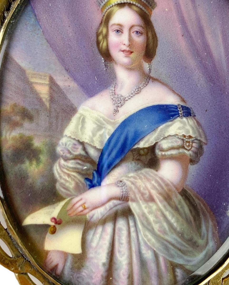 Enamel portrait miniature of a young Queen Victoria. English, mid 19th century
