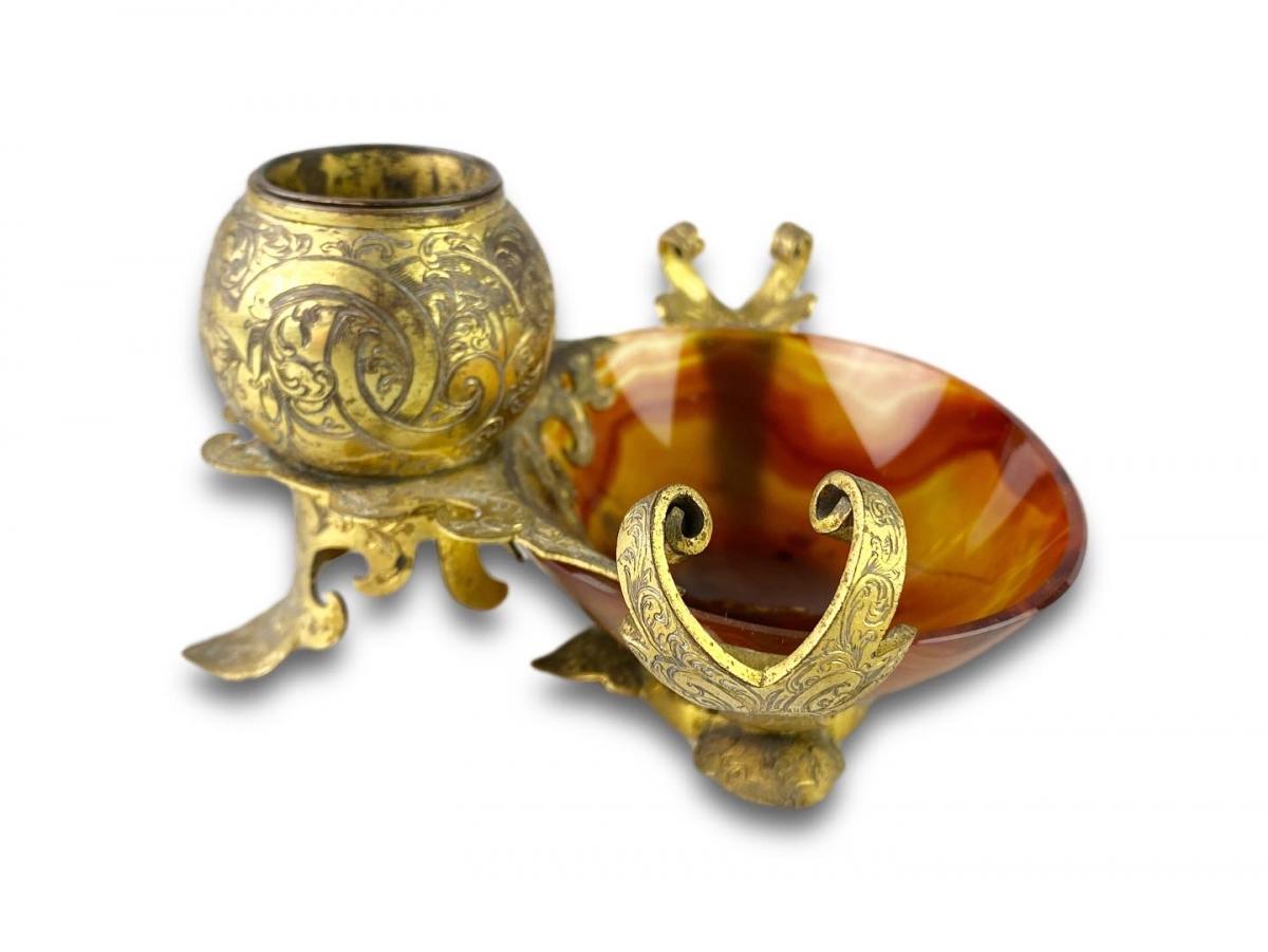 Renaissance revival agate desk stand. English, second half of the 19th century